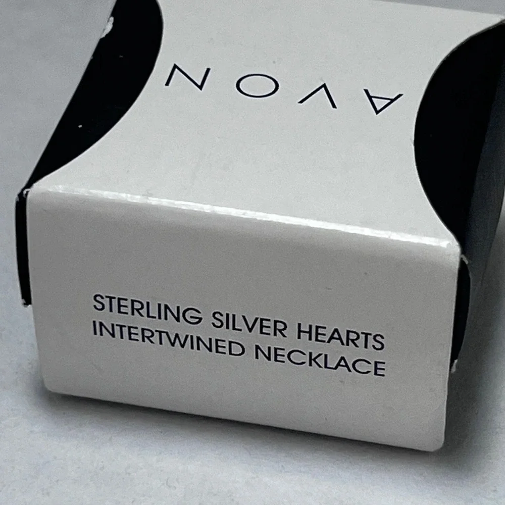 Avon Sterling Silver Intertwined Hearts Necklace Clear Stone Accents 925 Boxed